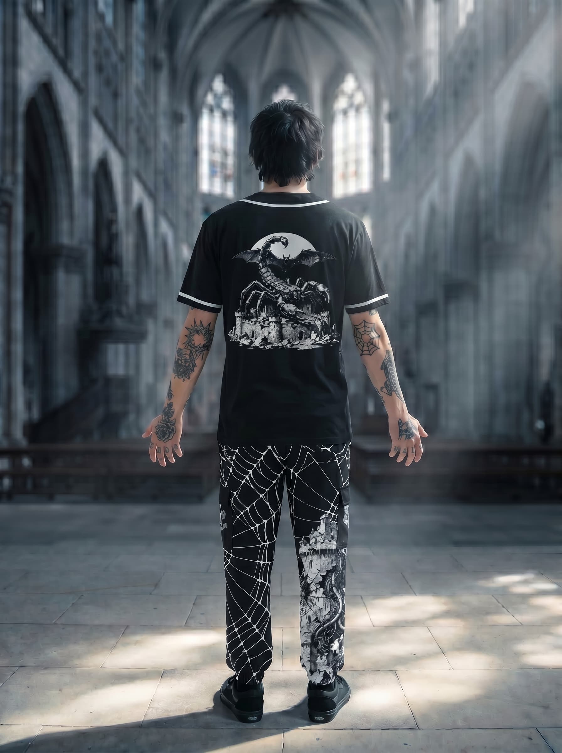 Scorpion King Cargo Sweatpants - back view with jersey