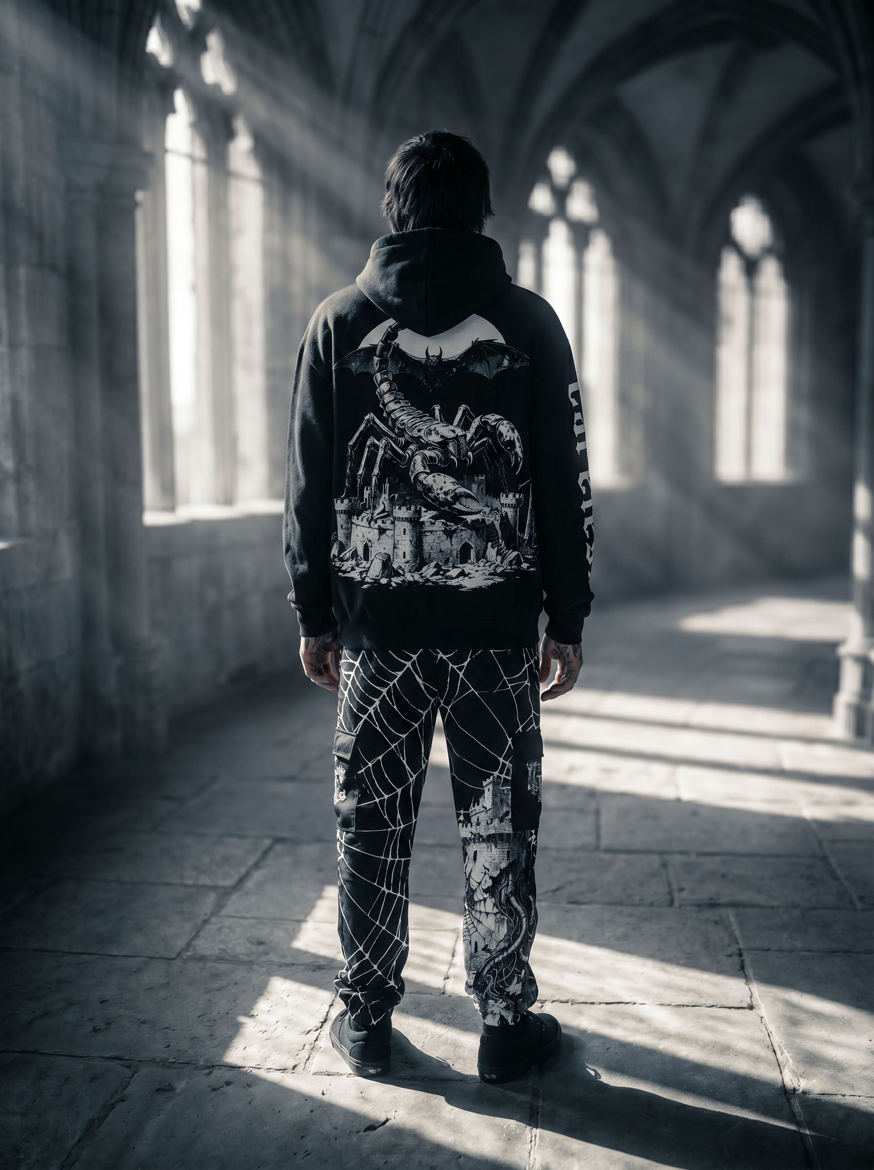Scorpion King Cargo Sweatpants - back view with hoodie