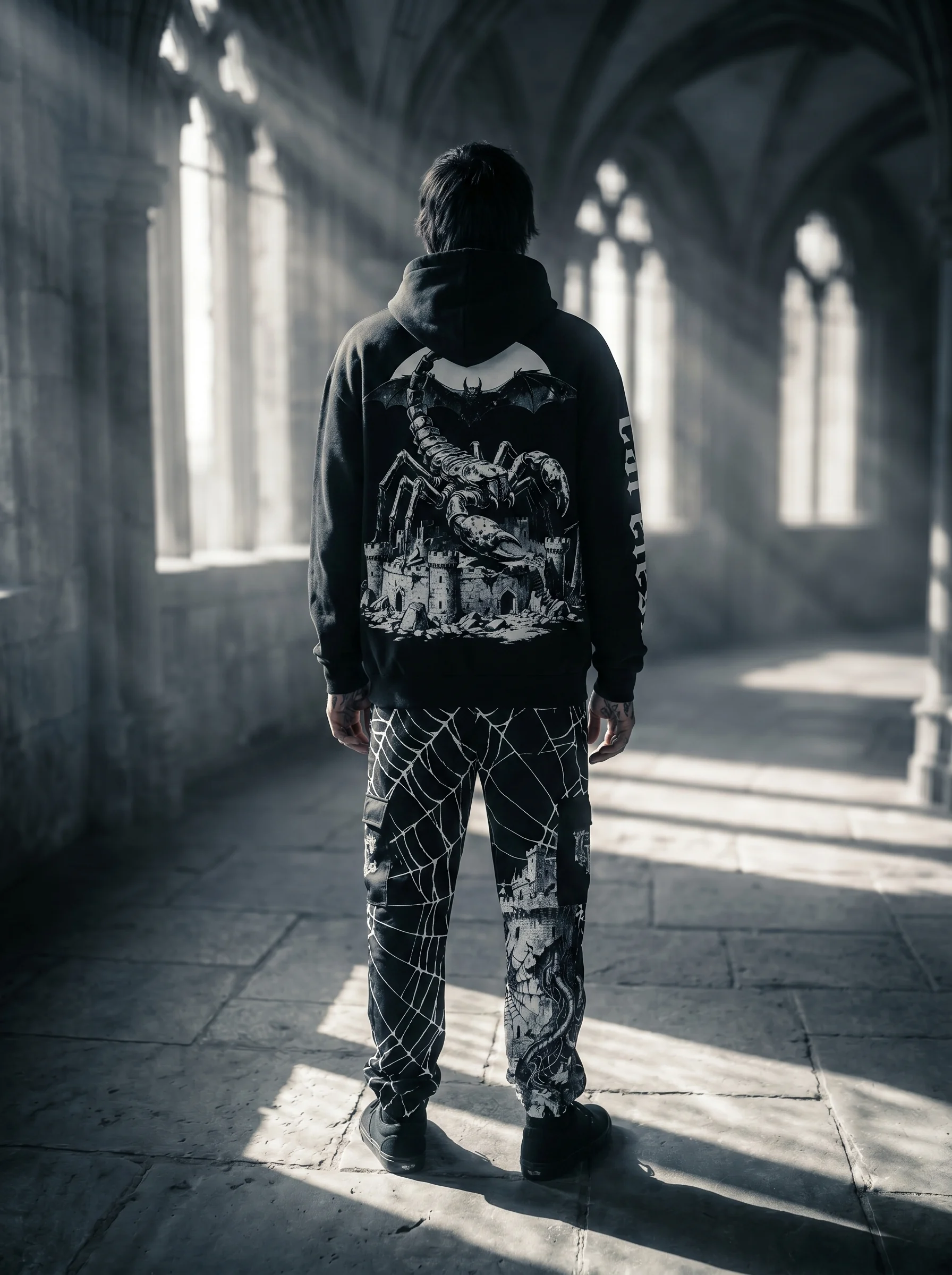 Scorpion King Cargo Sweatpants - back view with hoodie