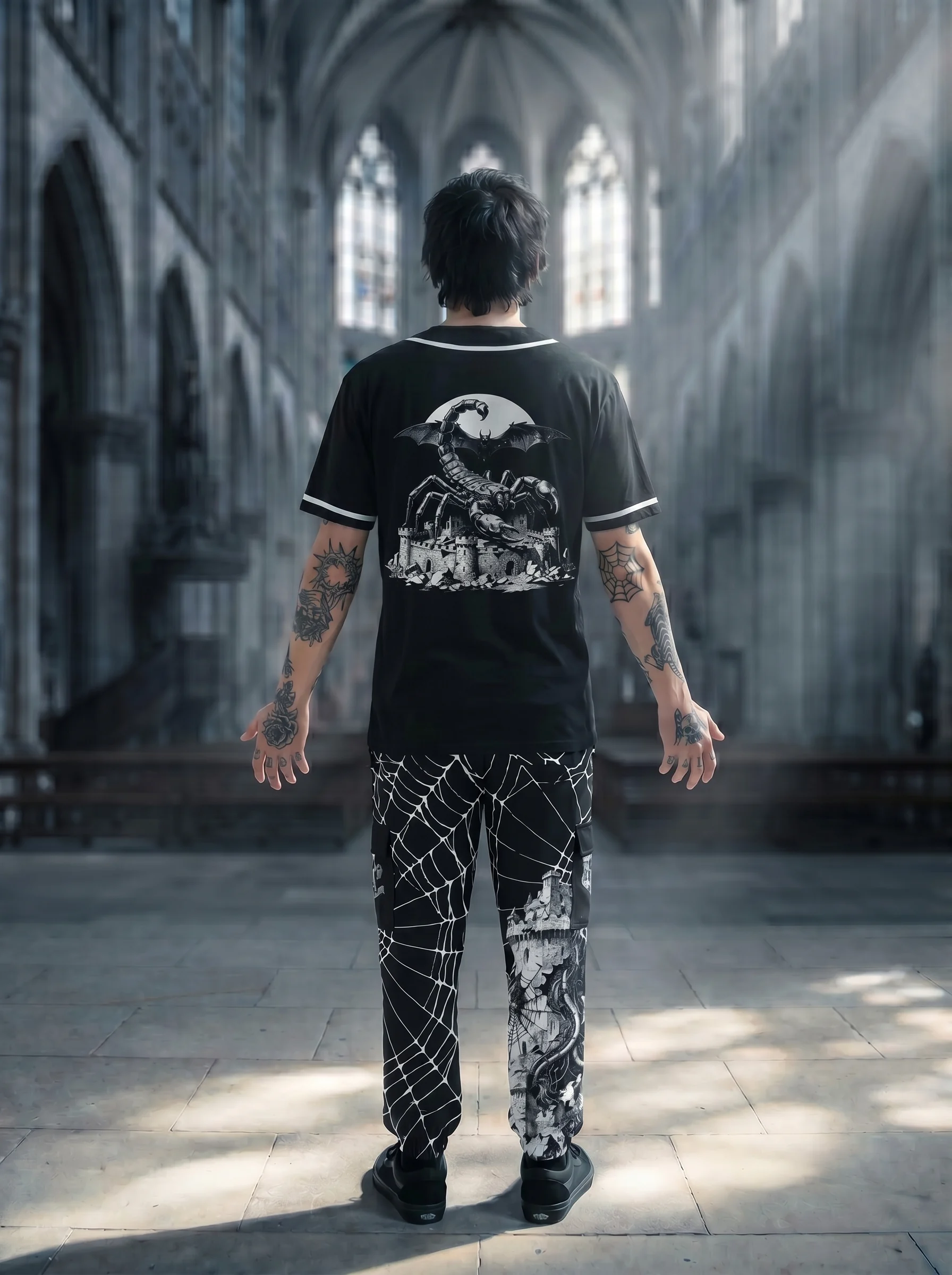 Scorpion King Cargo Sweatpants - back view with jersey