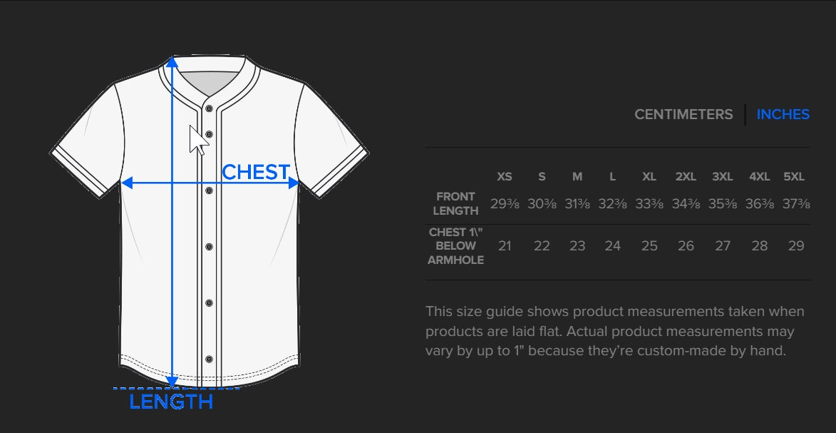 Size guide for Our Dreamscape Jersey