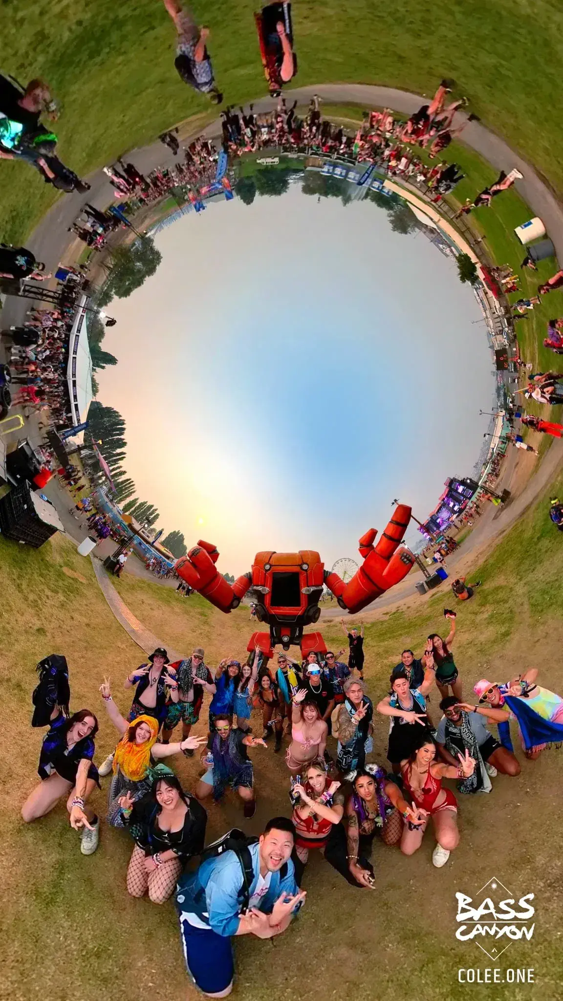 Circular fisheye view of festivalgoers gathered on grass, Bass Canyon 2023 gallery cover